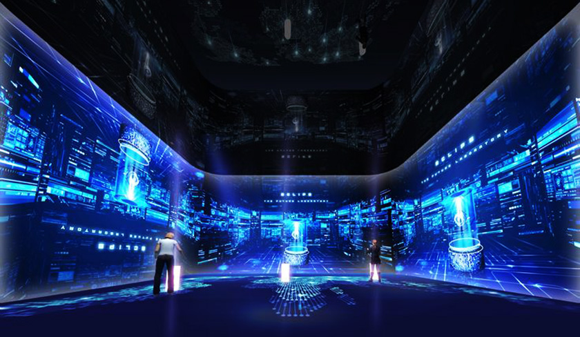 智慧科技展廳中的折幕投影 智慧科技展廳中的折幕投影